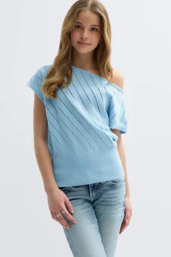 Discount Gina Tricot Y boatneck knitted top Blauw