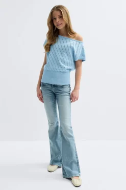 Discount Gina Tricot Y boatneck knitted top Blauw