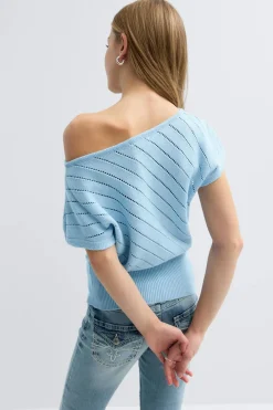 Discount Gina Tricot Y boatneck knitted top Blauw