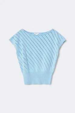 Discount Gina Tricot Y boatneck knitted top Blauw