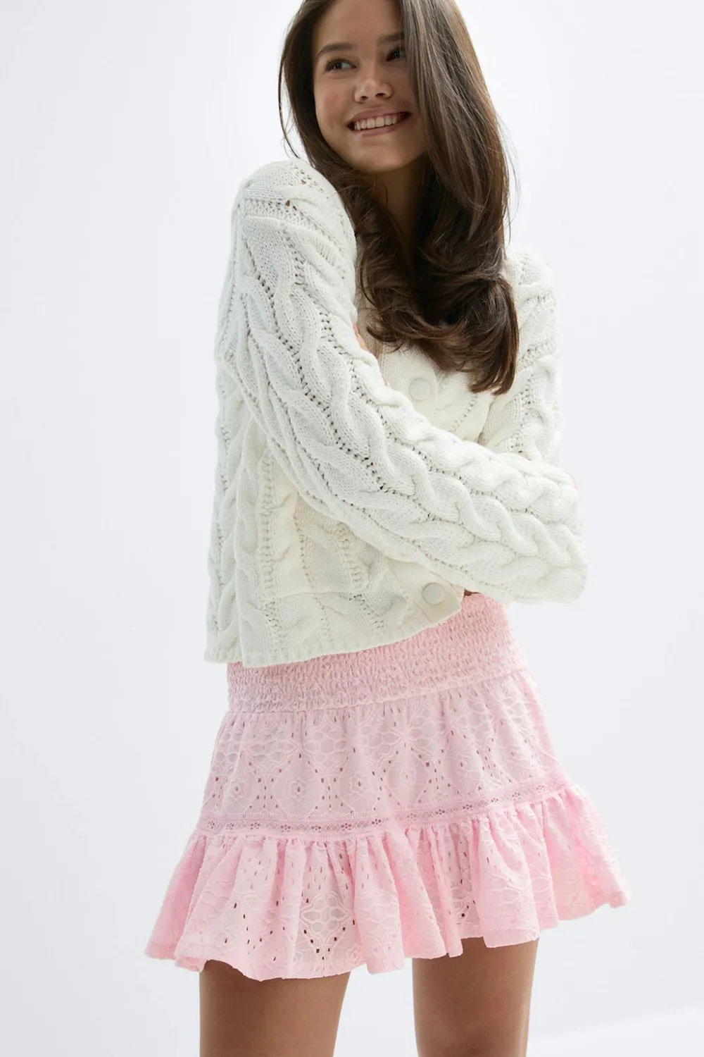 New Gina Tricot Y broderie anglais skirt Roze