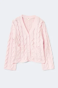 Clearance Gina Tricot Y cable knitted cardigan Roze
