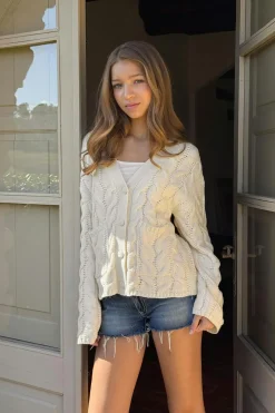 New Gina Tricot Y cable knitted cardigan Wit