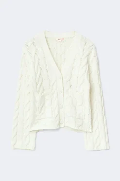 New Gina Tricot Y cable knitted cardigan Wit