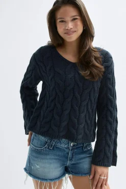 New Gina Tricot Y cable knitted sweater Blauw