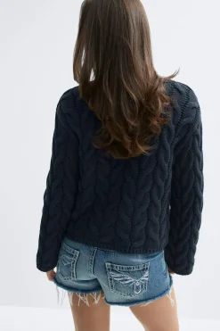 New Gina Tricot Y cable knitted sweater Blauw