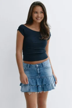 Clearance Gina Tricot Y denimdoll frill skirt Blauw