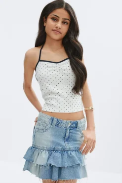 New Gina Tricot Y denimdoll frill skirt Blauw