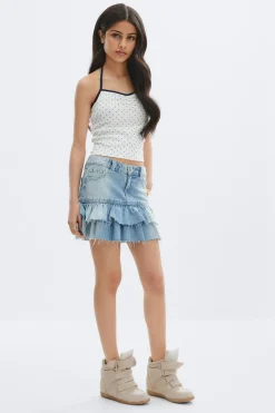 New Gina Tricot Y denimdoll frill skirt Blauw