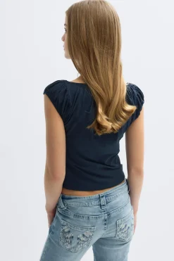 New Gina Tricot Y fitted lace top Blauw