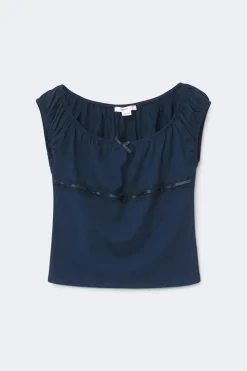 New Gina Tricot Y fitted lace top Blauw