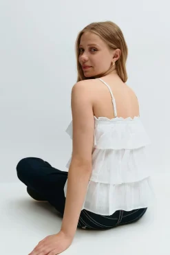 Clearance Gina Tricot Y frill top Wit