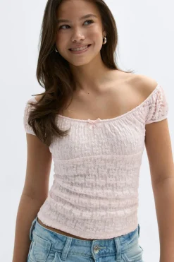 New Gina Tricot Y lace ruched top Roze