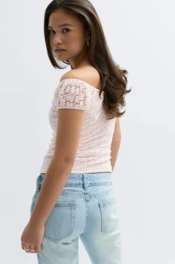 New Gina Tricot Y lace ruched top Roze