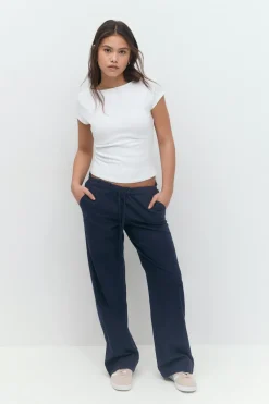 Clearance Gina Tricot Y low linen blend trousers Blauw