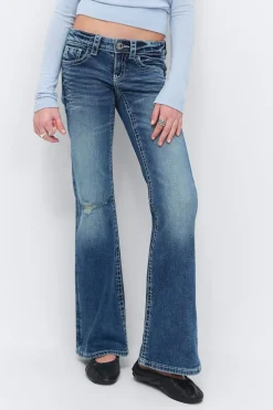 Online Gina Tricot Y one knee destroy jeans Blauw