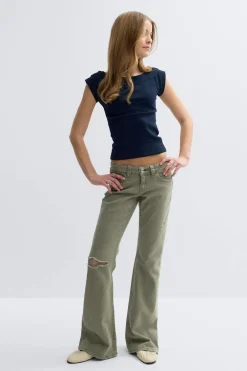 Sale Gina Tricot Y one knee destroy jeans Groen