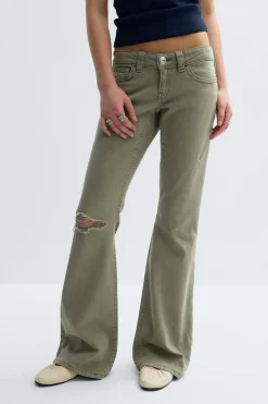 Sale Gina Tricot Y one knee destroy jeans Groen
