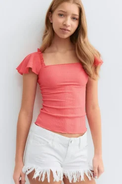 Clearance Gina Tricot Y open back frill top Roze