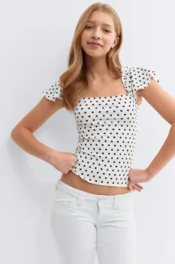 New Gina Tricot Y open back frill top Zwart