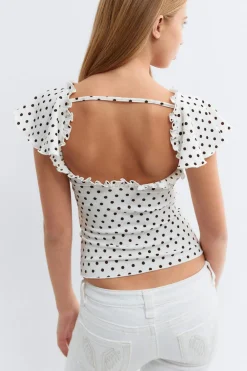 New Gina Tricot Y open back frill top Zwart
