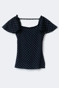 New Gina Tricot Y open back frill top Blauw