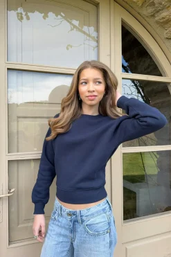 Outlet Gina Tricot Y printed sweater Blauw