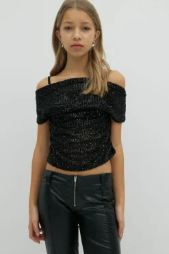 Online Gina Tricot Y sequin off shoulder top Zwart