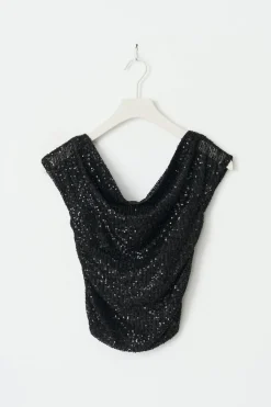 Online Gina Tricot Y sequin off shoulder top Zwart