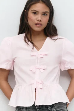 New Gina Tricot Y tie peplum top Roze