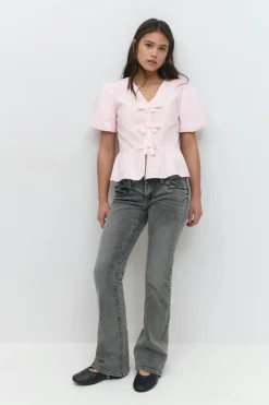 New Gina Tricot Y tie peplum top Roze