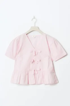 New Gina Tricot Y tie peplum top Roze